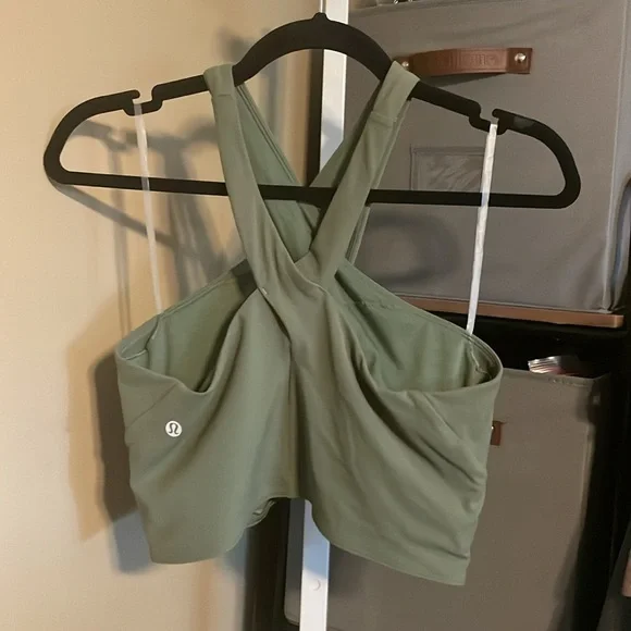 NWT Lululemon Nulu Wrap-Front Longline Bra sz 12 A B Cup Green Twill